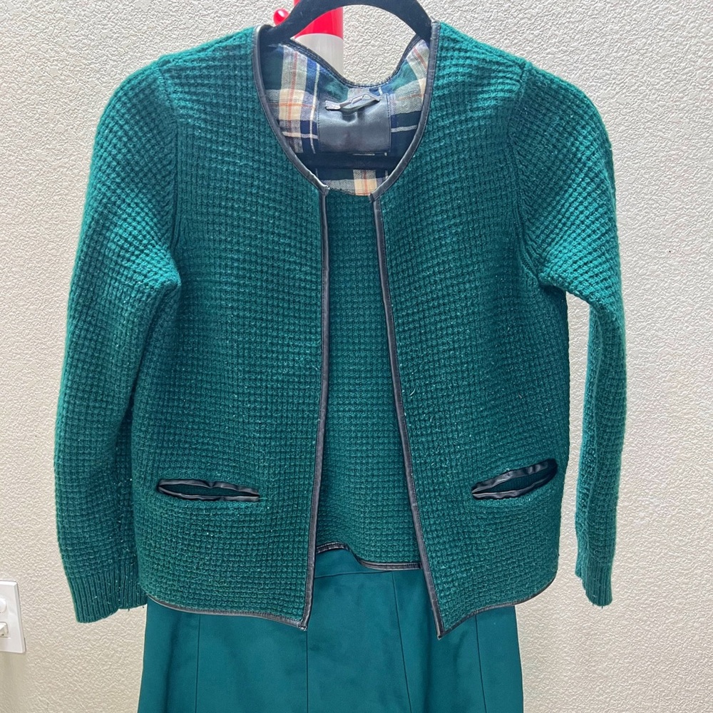 Green Vince Jacket and Green J Crew skirt size 4